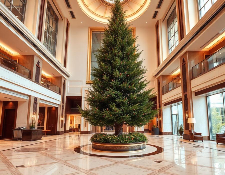 Large-scale artificial greenery in a commercial interior